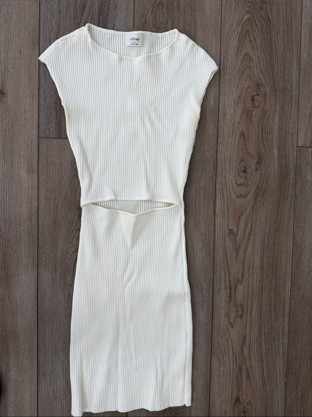 Wilfred Cream Ribbed Cutout Midi Dress
